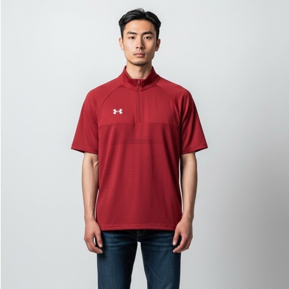 NWT Under Armour Mens UA Golf Polo Shirt 1/4 Zip Short Sleeve Red Loose Fit XL